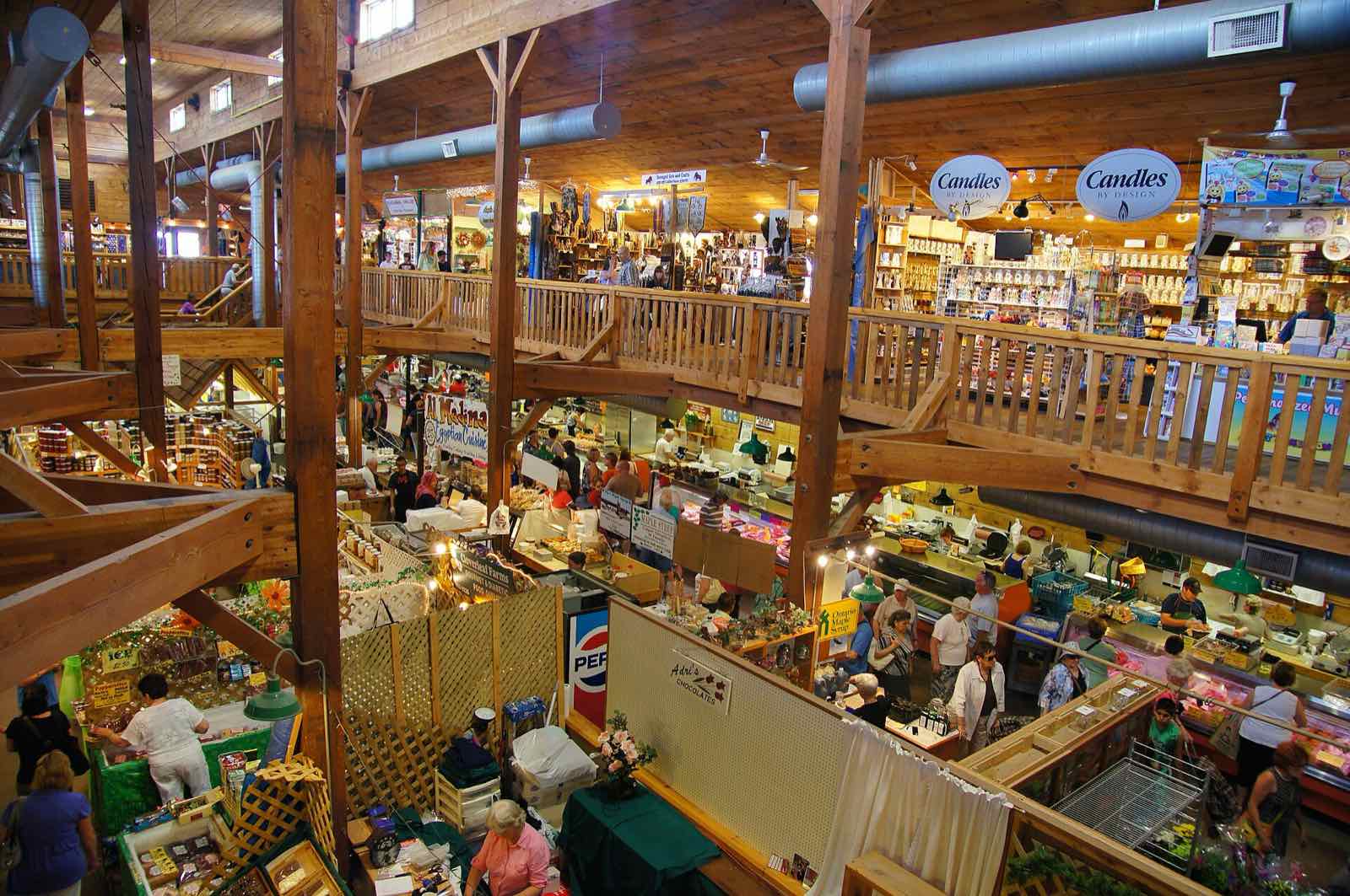 Shoppers at an indoor farmers market